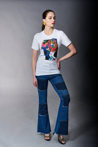 Tractr Denim, High Rise Sexy Flare Patchwork jeans in dark wash-New Bottoms