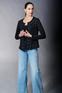 Vocal, Cotton, short grommet jacket in black-Outerwear