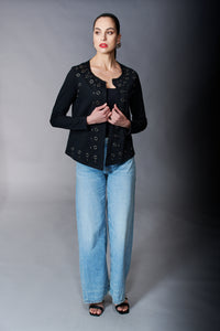 Vocal, Cotton, short grommet jacket in black-Jackets