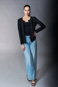 Tractr Jeans, High Waisted Wide Leg Curved Outseam in Light Wash-Bottoms
