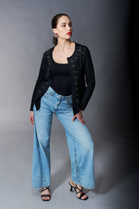 Tractr Jeans, High Waisted Wide Leg Curved Outseam in Light Wash-New Arrivals