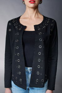 Vocal, Cotton, short grommet jacket in black-Jackets