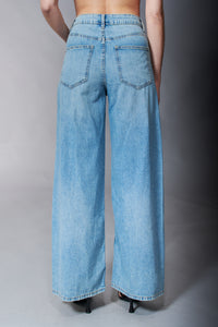 Tractr Jeans, High Waisted Wide Leg Curved Outseam in Light Wash-New Arrivals