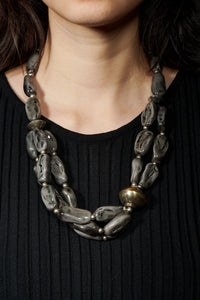 Special Effects, Ceramic, Chunky Beads Assymetrical Necklace in Charcoal-New High End