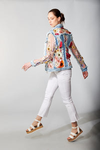 Adore, Denim Lace Jacket with 3D Floral Embroidery-