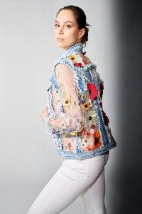 Adore, Denim Lace Jacket with 3D Floral Embroidery-New Jackets