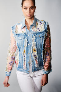 Adore, Denim Lace Jacket with 3D Floral Embroidery-New Jackets