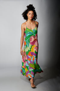 Aldo Martins, Celine Maxi Slip Dress in Green Floral-New Dresses