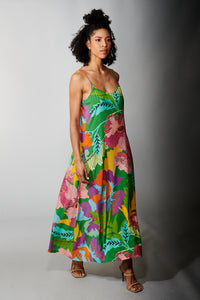 Aldo Martins, Celine Maxi Slip Dress in Green Floral-Printed Dresses