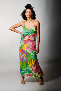 Aldo Martins, Celine Maxi Slip Dress in Green Floral-Printed Dresses