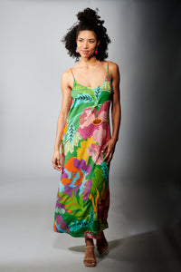 Aldo Martins, Celine Maxi Slip Dress in Green Floral-New Dresses