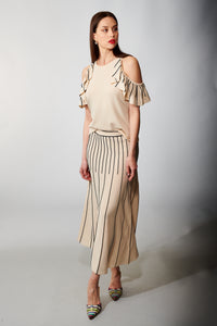 Aldo Martins, Sustainable Knit, Orus Ruffled Cold Shoulder Top in Eggshell-New High End