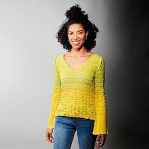 Aldo Martins, Bamboo, Pamis Pullover Textural Sweater in Lemon-New High End