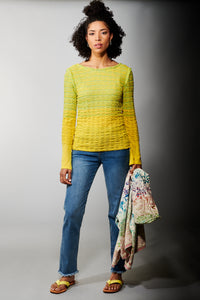 Aldo Martins, Bamboo, Pamis Pullover Textural Sweater in Lemon-Luxury Knitwear