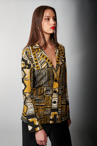 Aldo Martins, Knit, Porto Blazer in Dark Mustard Geometric Print-New High End