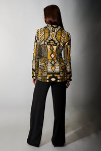 Aldo Martins, Knit, Porto Blazer in Dark Mustard Geometric Print-Outerwear