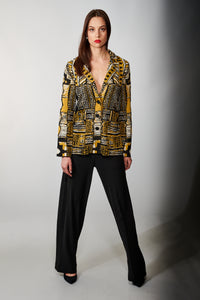 Aldo Martins, Knit, Porto Blazer in Dark Mustard Geometric Print-Jackets