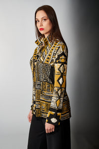Aldo Martins, Knit, Porto Blazer in Dark Mustard Geometric Print-High End