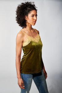 Aratta,Velvet, Strapped Camisole Top in Olive-