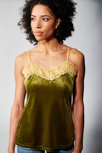 Aratta,Velvet, Strapped Camisole Top in Olive-