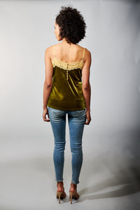 Aratta, Velvet, Strapped Camisole Top in Olive-
