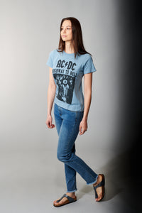 Junkfood Clothing, Cotton, AC/DC crew neck tee shirt in light blue-Tee Shirts