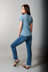 Junkfood Clothing, Cotton, AC/DC crew neck tee shirt in light blue-Tee Shirts