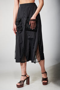 Kozan, Parachute Fabric, Aldine Cargo Midi Skirt in Black-New Bottoms