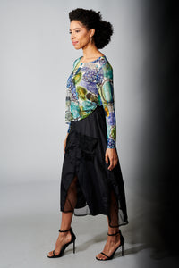 Kozan, Parachute Fabric, Aldine Cargo Midi Skirt in Black-New Bottoms