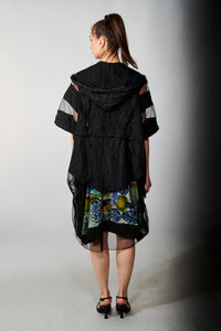 Kozan, Parachute Fabric, Aven Hooded Jacket in Black Crush-Outerwear