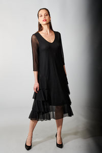 Kozan, Mesh, Marianne Tiered Midi Dress in Black-Dresses