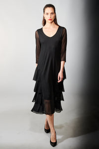 Kozan, Mesh, Marianne Tiered Midi Dress in Black-Dresses