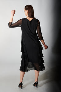 Kozan, Mesh, Marianne Tiered Midi Dress in Black-