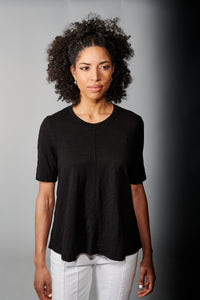 WILT, Cotton, Elbow Sleeve Trapeze Tee Shirt in Black-Tops