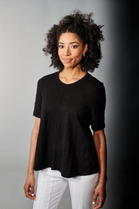 WILT, Cotton, Elbow Sleeve Trapeze Tee Shirt in Black-Tops