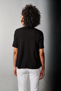 WILT, Cotton, Elbow Sleeve Trapeze Tee Shirt in Black-Tee Shirts