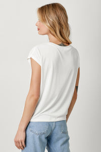 Mystree, Modal, Front Ruched Short Sleeve Top in Off White-