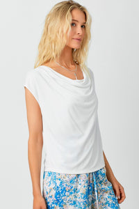 Mystree, Modal, Cowl Neck Short Sleeve Top in Off White-Tops