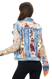 Adore, Denim Lace Jacket with 3D Floral Embroidery-SHIPS EARLY JUNE-Embellished Denim Jackets