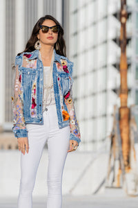 Adore, Denim Lace Jacket with 3D Floral Embroidery-SHIPS EARLY JUNE-New Jackets