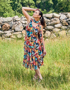 Kozan, Mesh, Martha ruffled Midi Dress in Matisse print-New Dresses