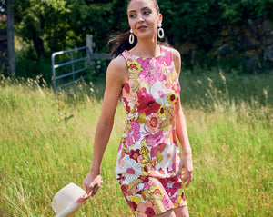 London Times, Sheath Mini Dress in cotton Floral Print-Dresses