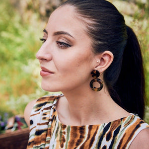 Francine Bramli, Resin, Nelya Tortoiseshell Hoop Earrings-Jewelry