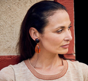 Francine Bramli, Resin, Cuba Teardrop Earrings in Speckled Tortoise-