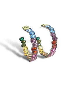 Theia Jewelry, Hoops, Haley large hoop Earring in multi colored Cubic Zirconian-Theia Jewelry, Hoops, Haley large hoop Earring in multi colored Cubic Zirconian