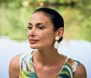Francine Bramli, Resin, Cuba Teardrop Earring in Marbled Ivory-