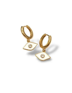 Theia Jewelry, Hoops, Lil Soteria Huggie Earring in Gold with White Enamel-Theia Jewelry