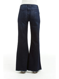 Tractr Jeans, Denim, high rise wide leg fray hem jean in dark wash-Wide Leg Jeans