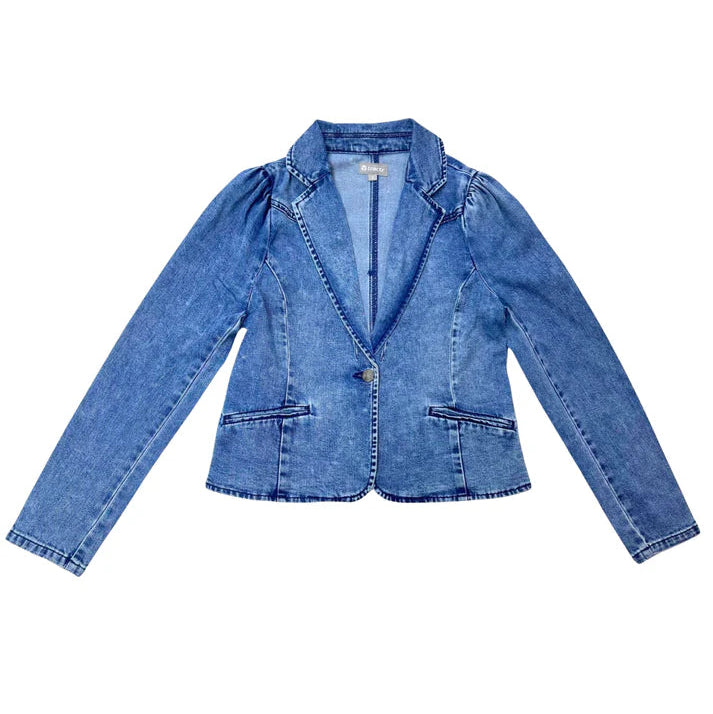 Tractr Jeans Tractr Jeans, Denim, Puff Sleeve Single Button Blazer ...