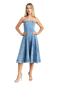 Tractr Jeans, Denim, paneled flounce dress in washed indigo small=2/4